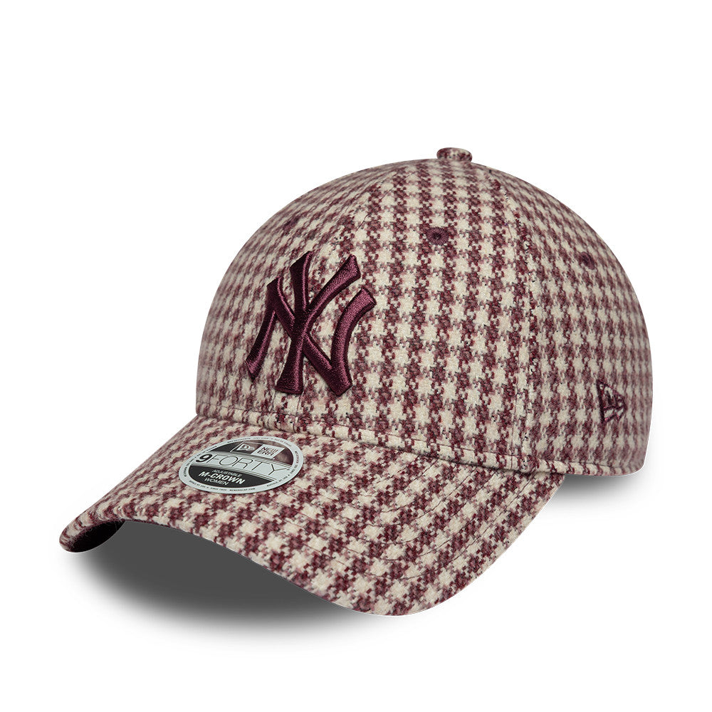 Casquette femme New Era 9FORTY M-Crown HoundsTooth MLB Ny Yankees bordeaux – vue 1