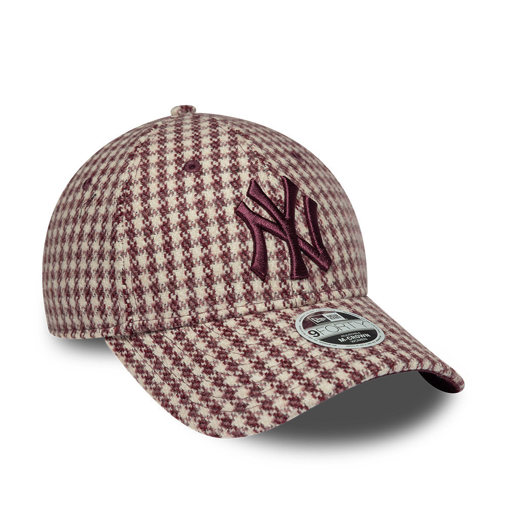 Casquette femme New Era 9FORTY M-Crown HoundsTooth MLB Ny Yankees bordeaux – vue 3